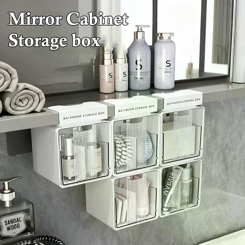 Transparent Bathroom Bathroom Storage Storage Box Cabinet Cotton Stick Makeup Cotton Pull-Out Drawer Style Under Mirror the