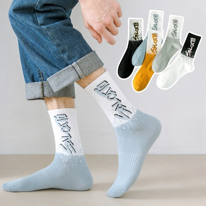 

1/5 пар модных мужских носков для весны и осени, новые повседневные и удобные длинные носки, впитывающие пот, дышащие, универсальные мужские носки