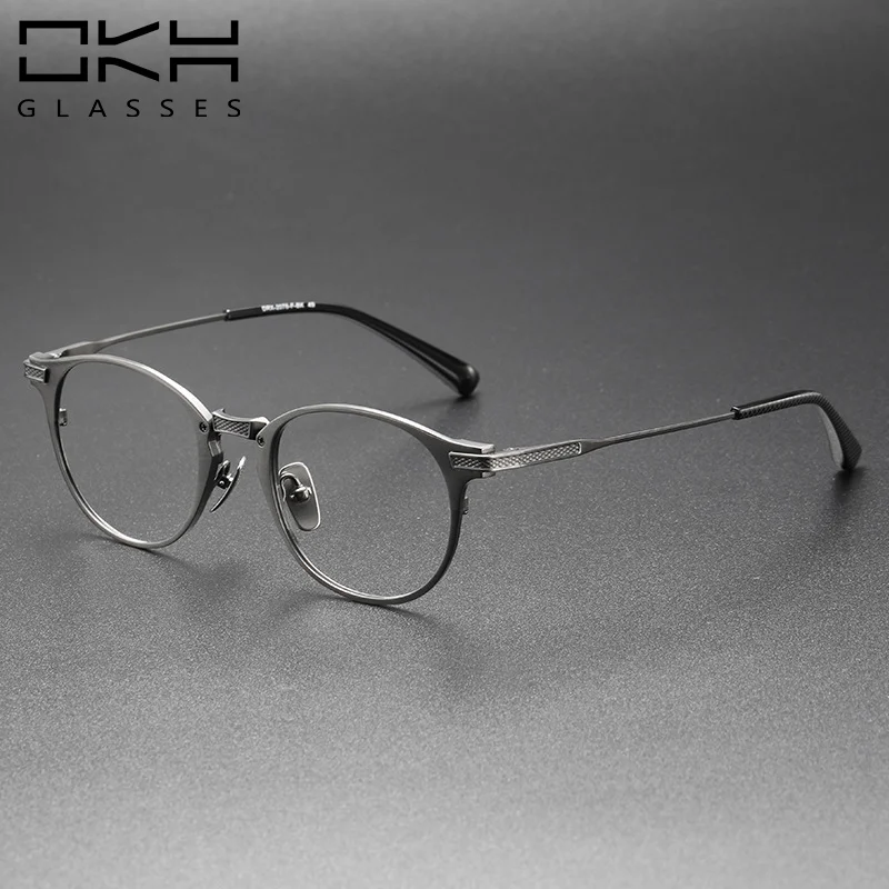 

OKH Luxury Pure Titanium Reading Glasses Men Round Retro Myopia Optical Glasses Custom Prescription Eyeglasses T15