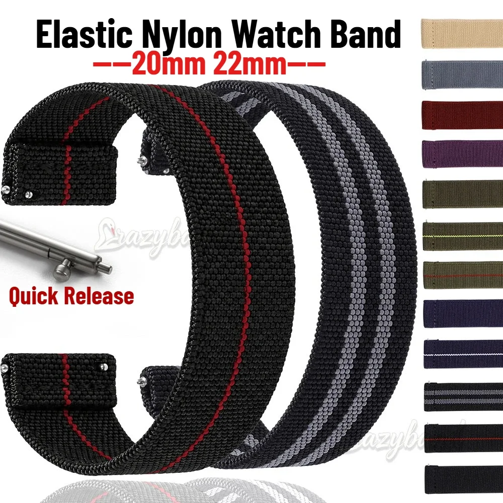Nylon Braided Watch Band 20mm 22mm High Quality Sailcloth Strap Universal Wristbelt Men Women Bands Elastic Sport Black Bracelet