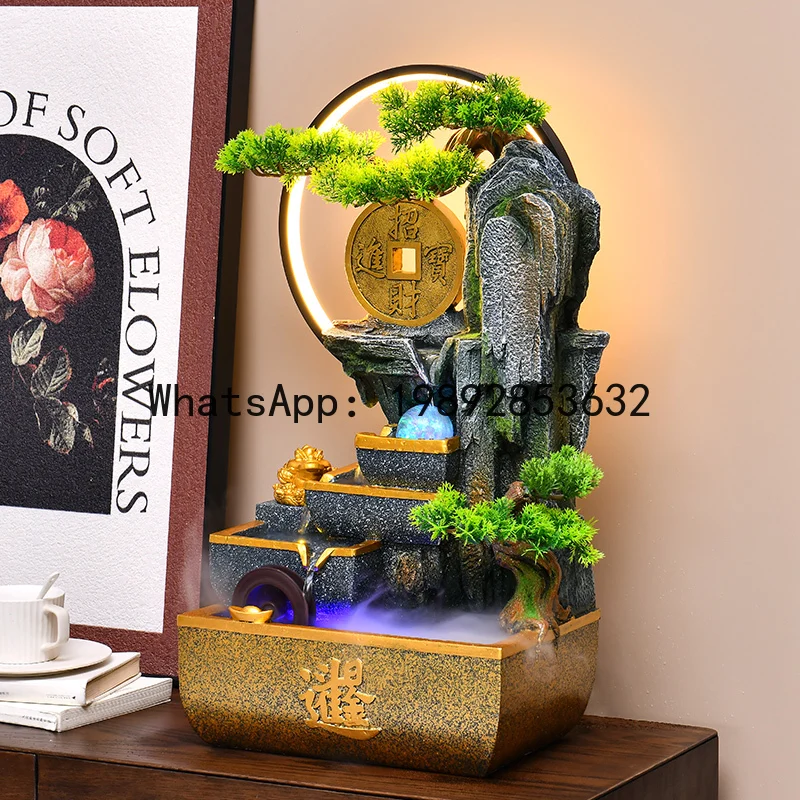 CZ Flow Wealth Ornament Circulating Water Feature Office Living Room Entrance Feng Shui Wheel Desktop Opening Housewarming Gift