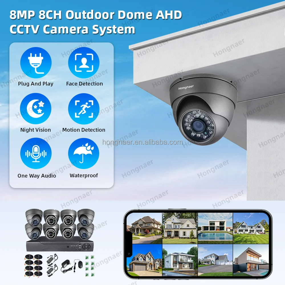 Hongnaer 8MP في الهواء الطلق قبة AHD DVR 8 قناة المنزل مسجل فيديو رقمي 4K الأمن كاميرا CCTV عدة نظام المراقبة #2