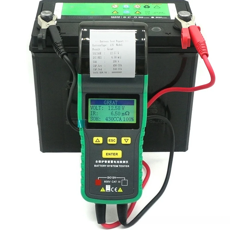 Battery tester with printed battery tester