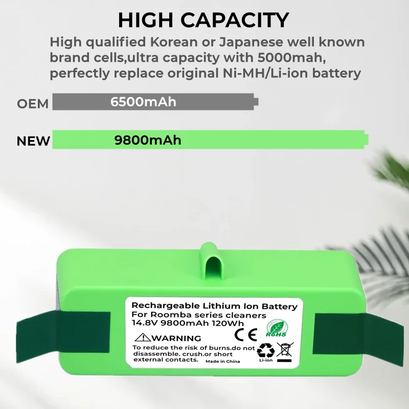 9800mAh Extended Life Lithium Ion Battery Compatible with iRobot Roomba 500 600 700 800 Series 880 770 650 655 870 760 780 790