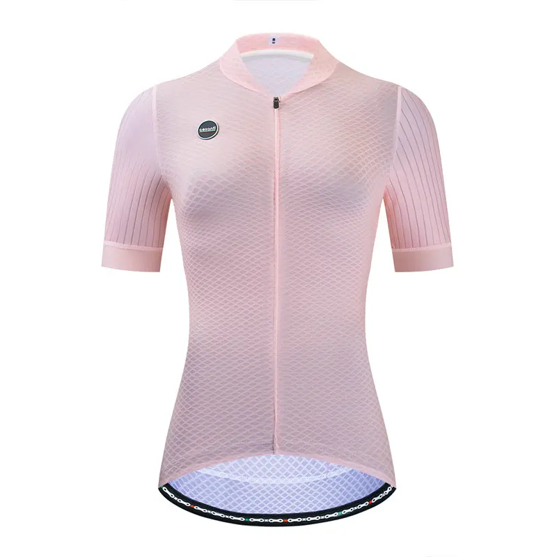 CESANTI Women Cycling Jersey Pro Summer Bike Clothing Pure Color Full Zipper Female Wear Non-slip Band