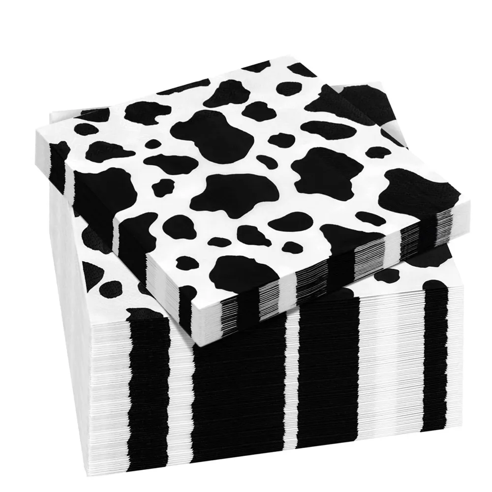 100pcs/set Cow Print Paper Napkins Disposable Dinner Napkin for Farm Animal Themed Birthday Party Western Party Baby Shower