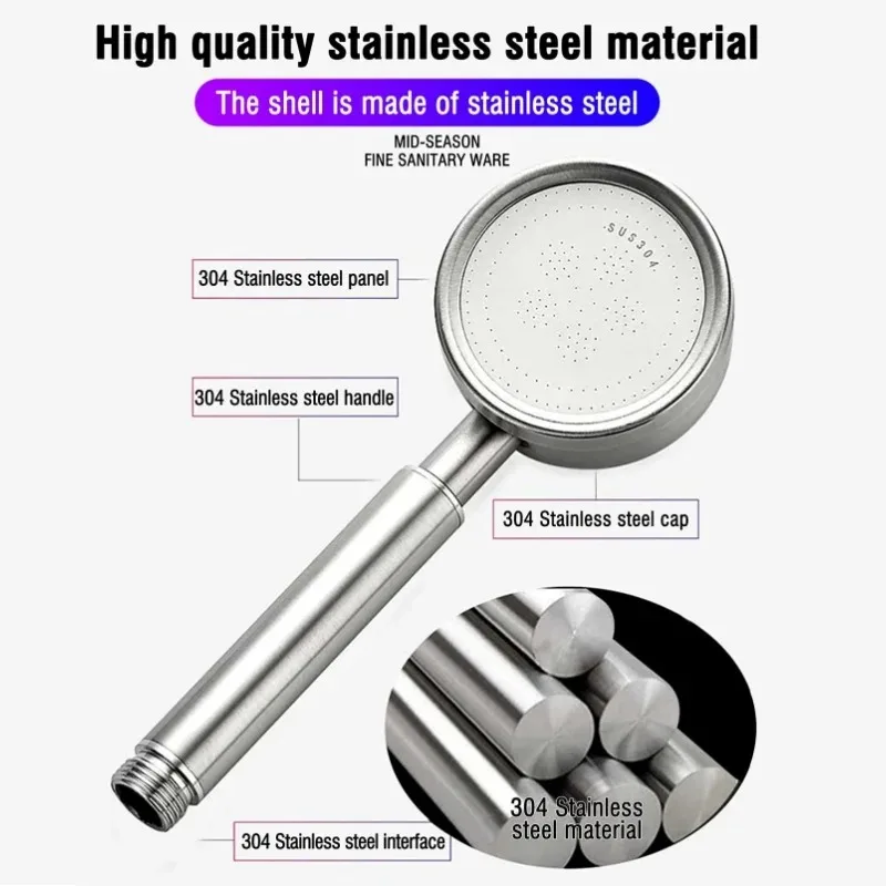 Stainless Steel Bathroom Handheld Shower Head High Pressure Water Saving Sprayer Nozzle Supercharged Rainfall Showerheadshower h