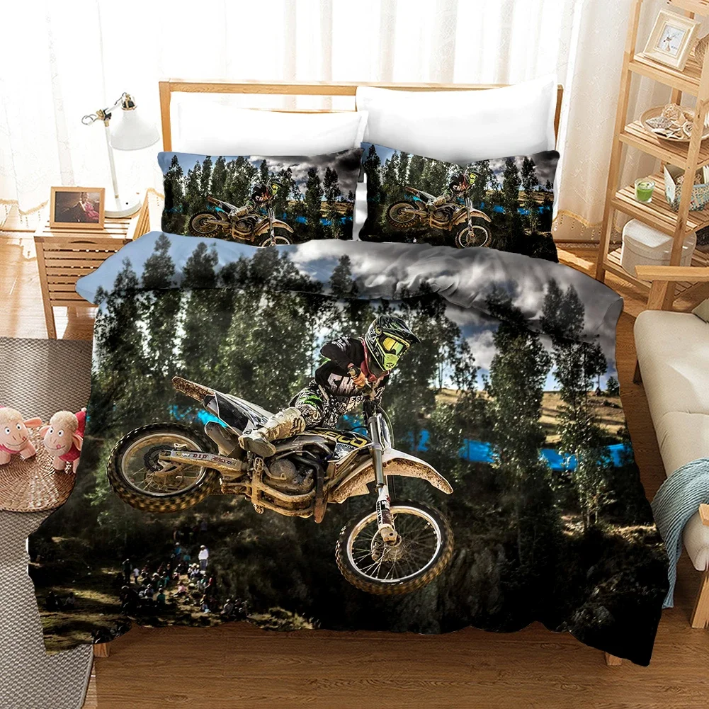 Luxury Bedding Set Motorcycle Print Duvet Cover Set with Pillowcase Motocross Bedspread boy\'s Bed Set