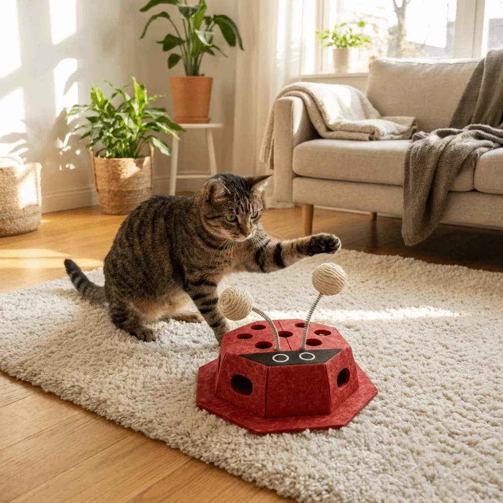 猫用ボックス-取り外し可能な猫用パズルプレイボックス-中空耐摩耗性猫用迷路-ベルボール付き-傷つきにくい-ペット用スクラッチプレイ
