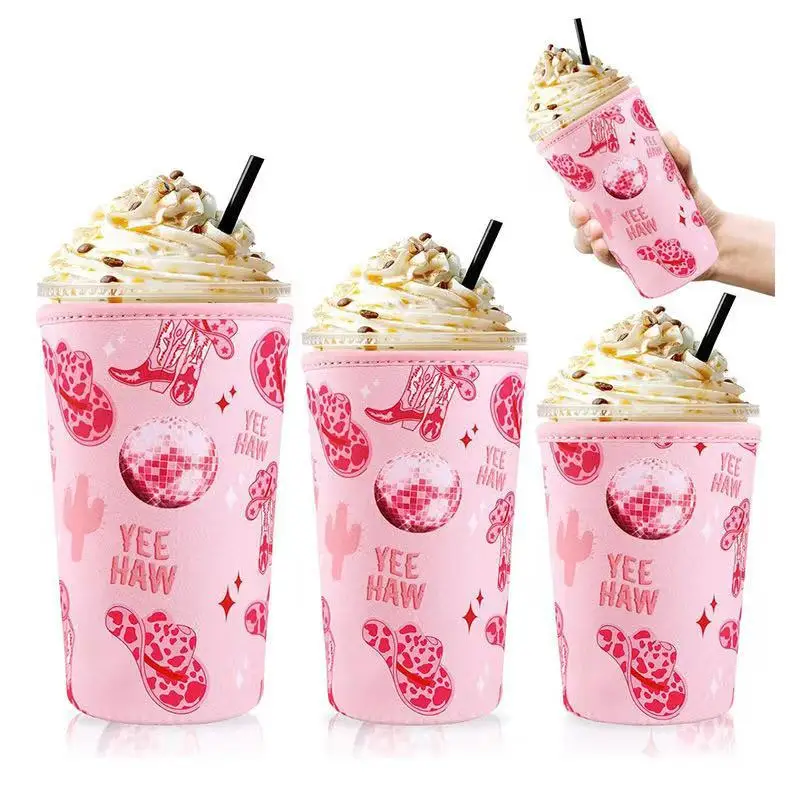 3pcs Bow-print Ice Cream Cup Sleeve，milk Tea Coffee Cup Sleeve Water Cup Shockproof Insulated Sleeve，Diving Material Cover