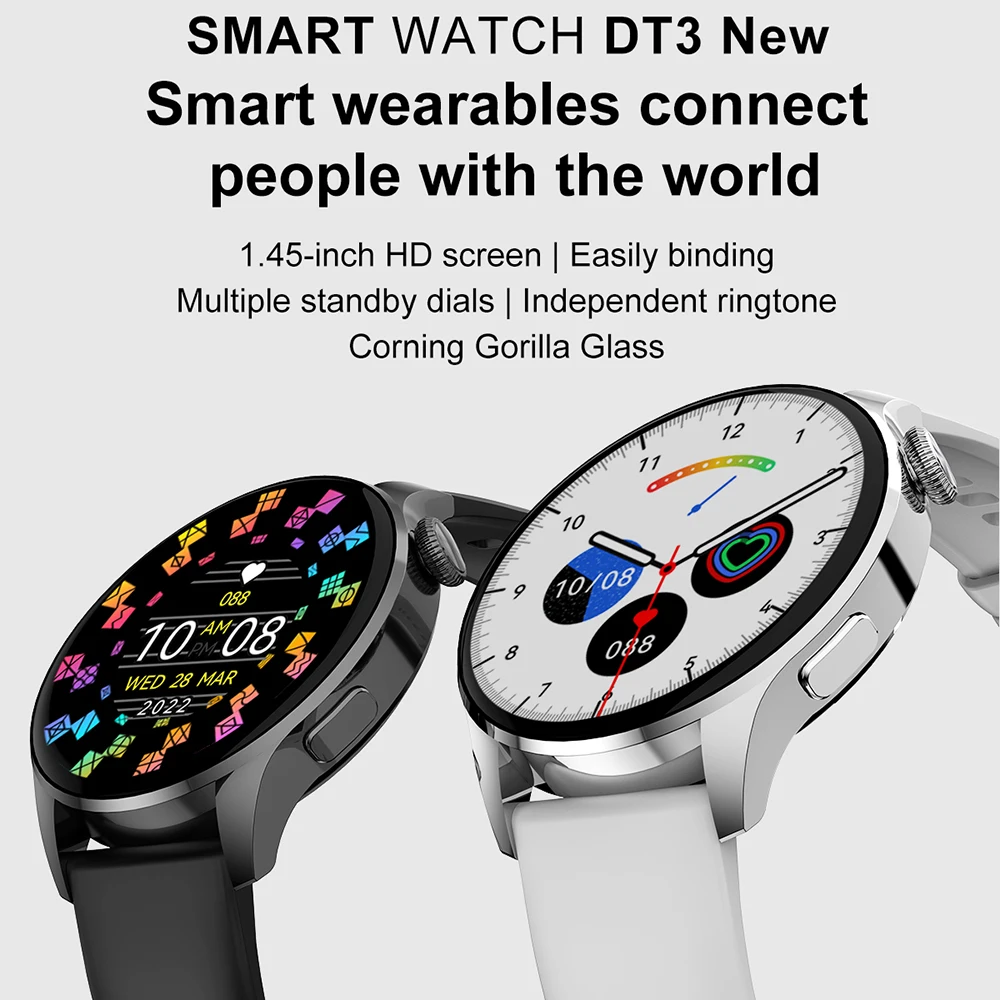 DT3 New Smart Watch for Men Women Waterproof Wrist Watches Bluetooth Call Smartwatch NFC Wristwatch GPS Tracker Fitness Bracelet