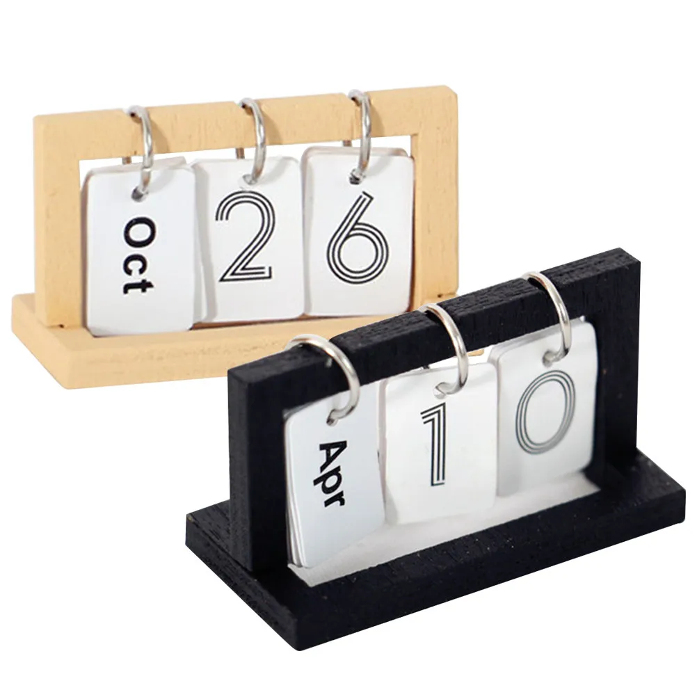 

2Pcs Miniature Monthly Desk Calendar Dollhouse Decor Alloy Wooden Mini Table Calendar for Miniature House Decoration Photo Prop