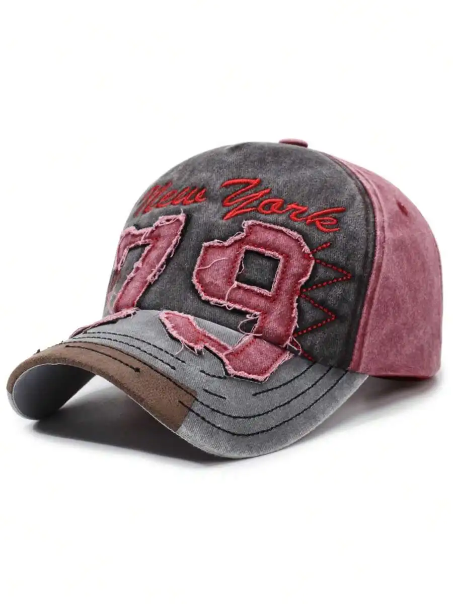 

Unisex Burgundy Gray Washed Baseball Cap With 3D Embroidered Number And New York Script