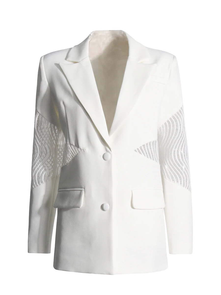 CHICEVER Fashion Two Piece Set for Women Notched Collar Long Sleeve Patchwork Single Breasted Blazer Elegant Pant Sets Female