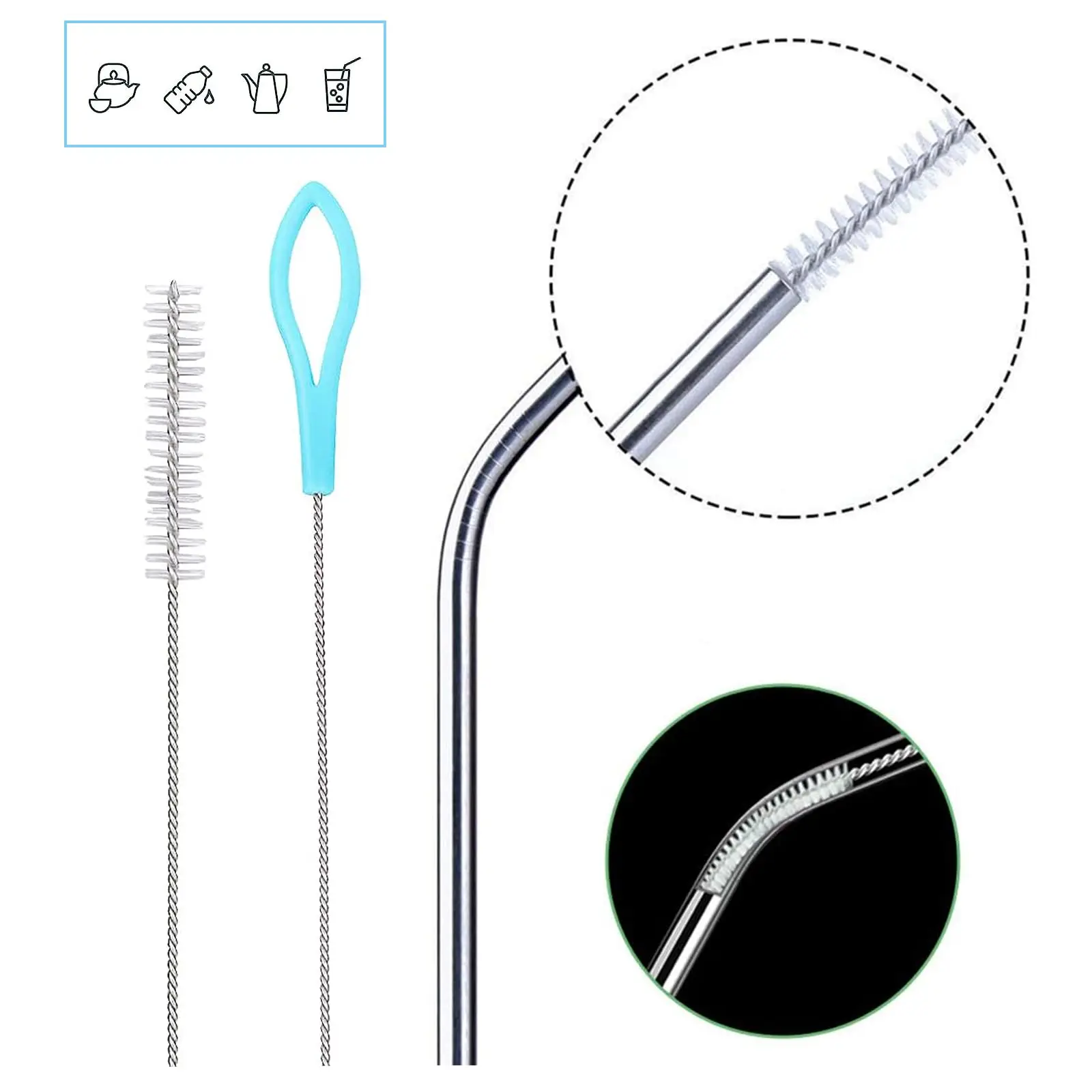 Nylon Stainless Steel Straw Brushes Drinking Straw Cleaning Extra Pipe Straw Cleaning Brush for Tumbler Sippy Cup Bottle Straw