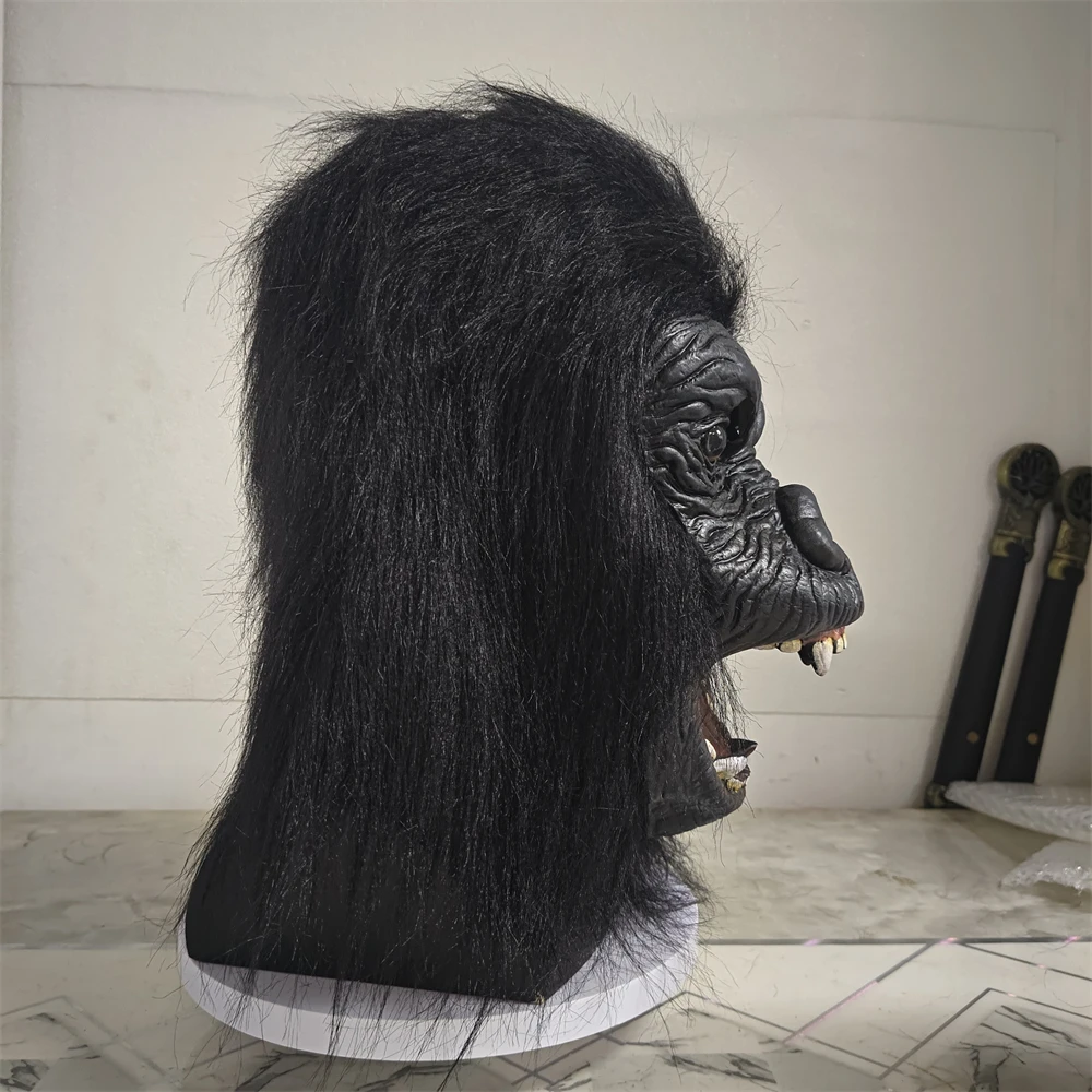 Vivid King Kong Gorilla Mask Horror Monster Latex Mask With Wig Halloween Cosplay Costume Prop Carnival Party Haunted House Deco