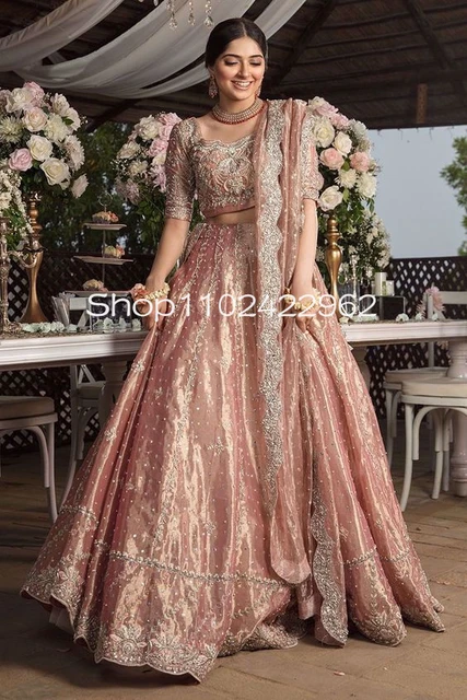 Rose Pink Sarees Kolkata India Evening Occasion Dresses with Cape Veil Gillter Beaded Applique Two Pieces Lehenga Prom Gown AliExpress