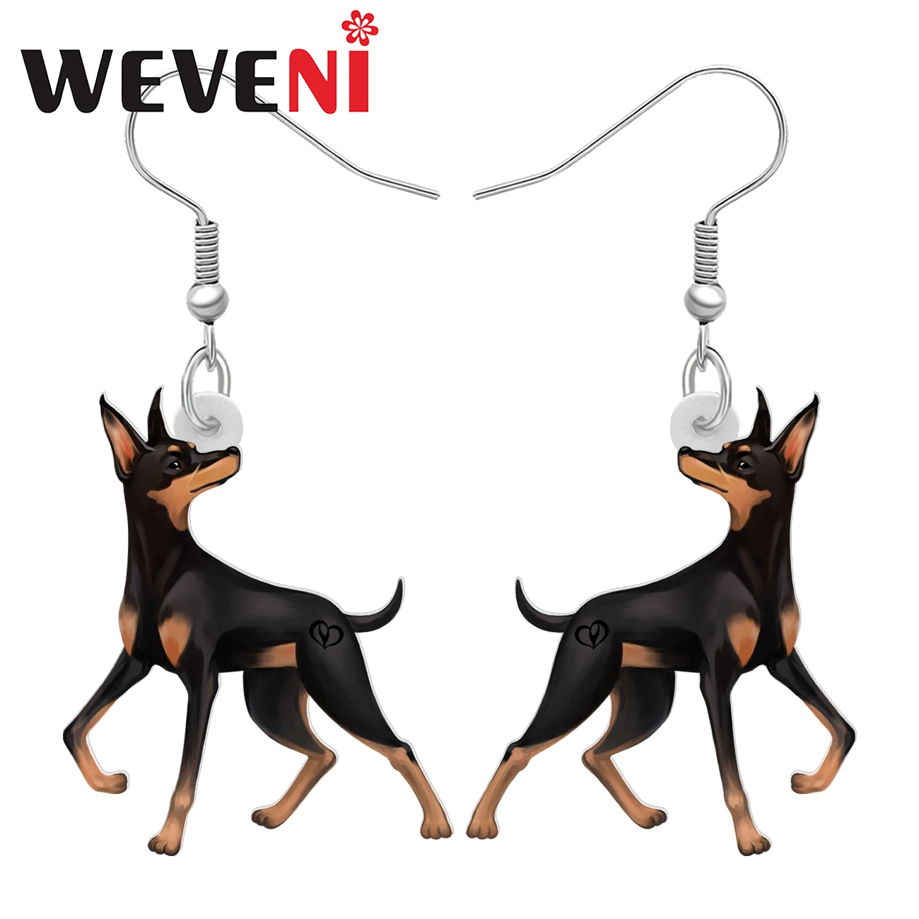 WEVENI Acrylic Dark Doberman Dog Puppy Jewelry Earrings Fun Doggy Dangle Drop For Women Girls Pets Gifts Accessories