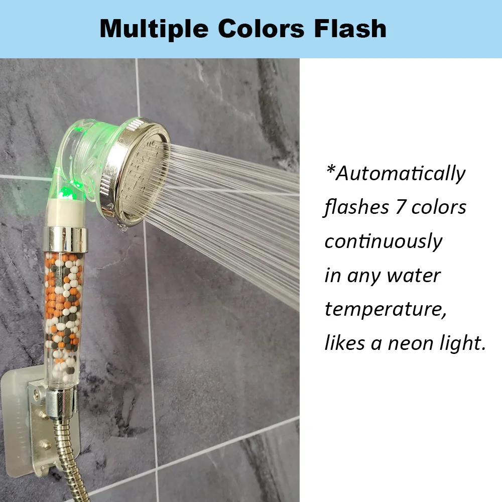 3 Modes LED Shower Head High Pressure Water Saving Bathroom Showerhead Sprayer Tourmaline Ionic Stone Filter Handheld Showers