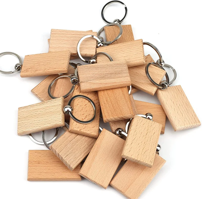 5Pcs Wooden Keychain Record Closure Rectangular Rectangle Engraving Blanks Key Ring Parts For DIY Best Gift Craft Ornaments