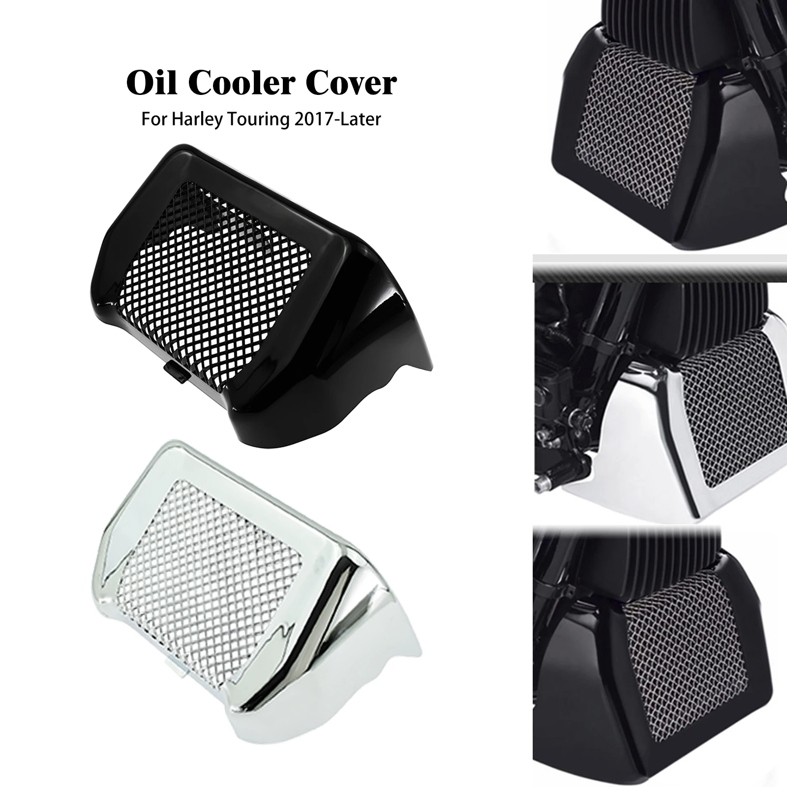 Motorcycle Black/Chrome Oil Cooler Cover Radiator Case For Harley Touring Road King Street Electra Glide Standard FLHR 2017-2022