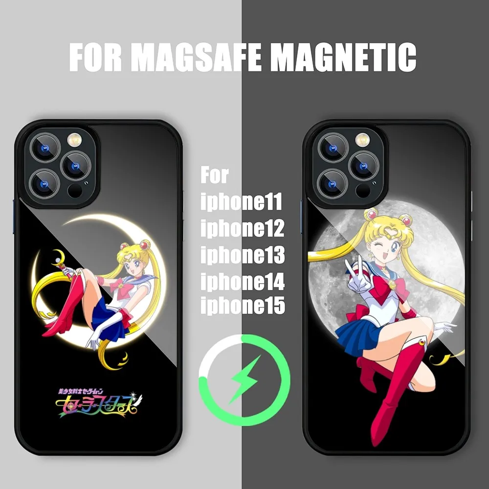 Anime S-Sailor Moons Cute Phone Case For iPhone 15 14 11 12 13 Pro Max Plus Magsafe Wireless Charge Cases Cover