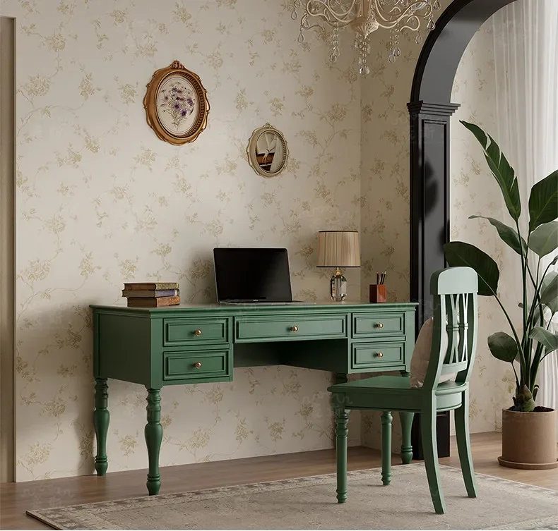 DSA retro green solid wood complete book desk, chair, bookcase, bedroom, writing desk, study, computer desk, office integration