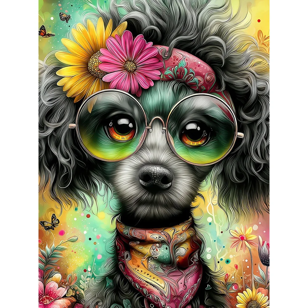 EverShine DIY 5D Diamantmalerei Hund Tier Stickerei Brille Pudel Vollquadrat Rundbohrer Mosaik Welpen Wanddekorationen