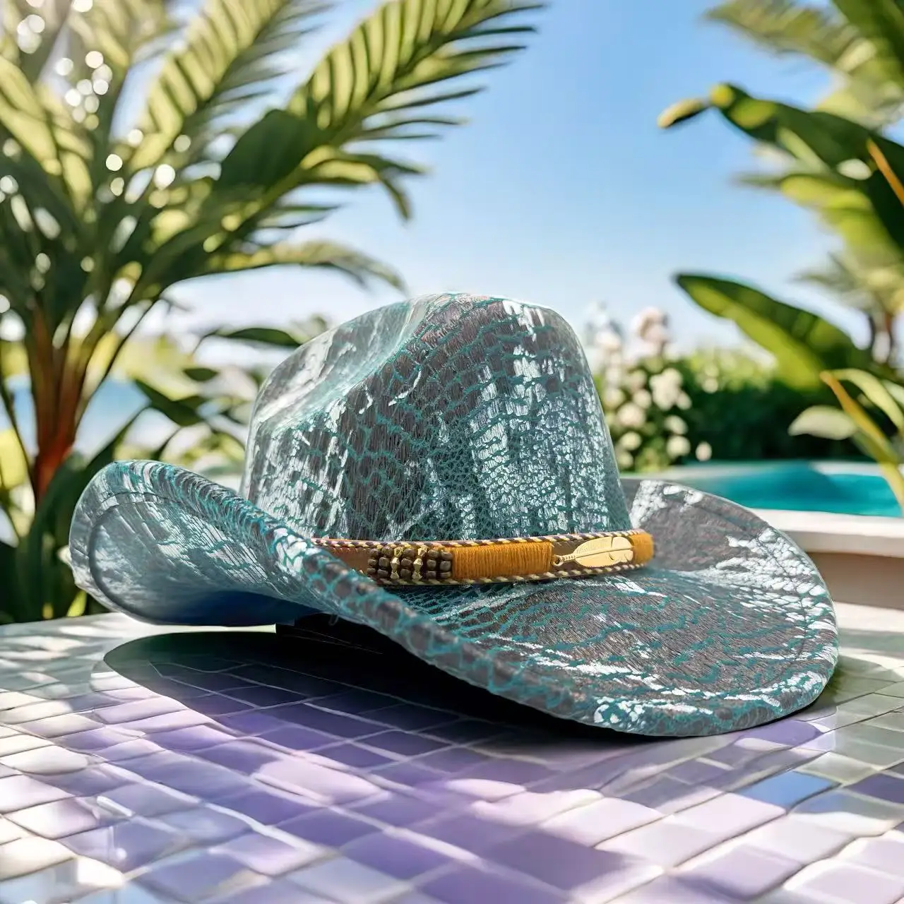 HongLuan – chapeau de Costume à paillettes pour adultes et chapeaux de Cowboy, strass pour femmes, accessoires de Cosplay de Cowboy et casquette de Cowgirl