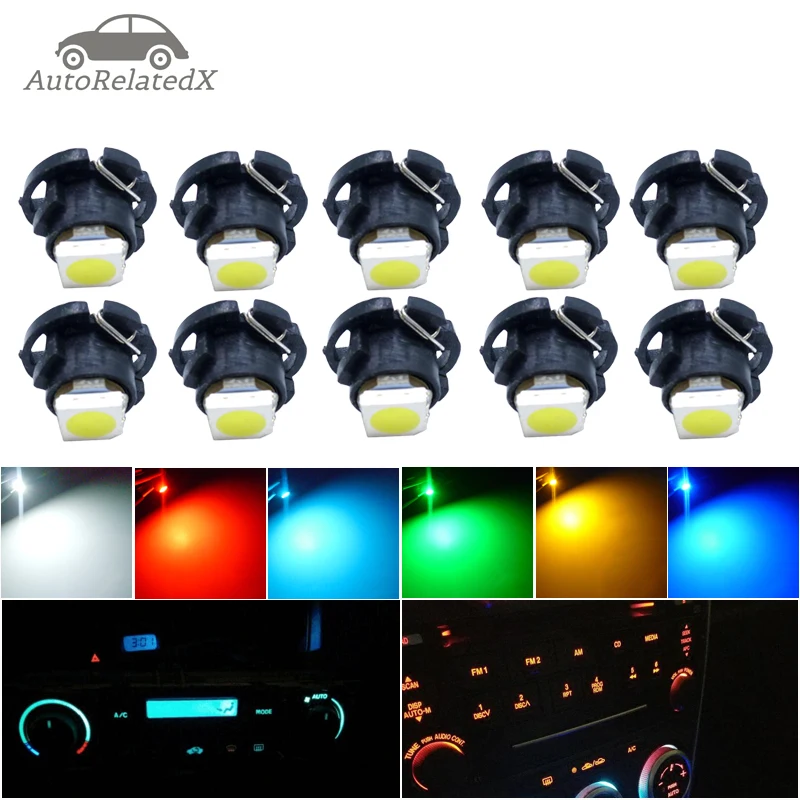 10pcs T4.7 Wedge Led Bulbs Instrument Panel Light Dash Lamp Car Climate Control Light Bulbs 12v White Blue Red Green
