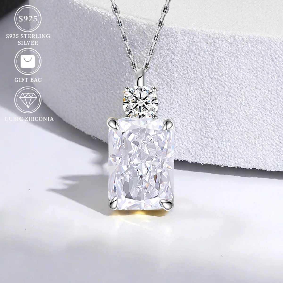 

S925 серебро прямоугольный ледяной огранки белый кубический циркон высокоуглеродистый бриллиант кулон ожерелье ювелирные изделия подарки для женщин