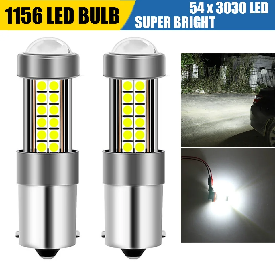 2x Ultra Bright P21W Led Car Signal Light Bulb Super Alu-Alloy Auto Brake Light Ba15s 1156 Reverse Lamp 54Smd 3030 12V White