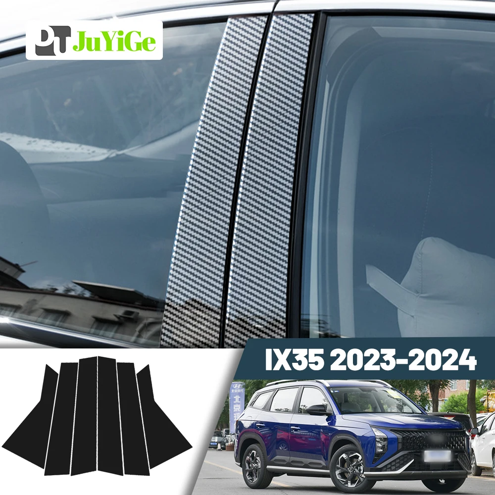 

Glossy Black Carbon Fiber Window Door Deal B C Pillar Post Cover Sticker For Hyundai IX35 2023-2024