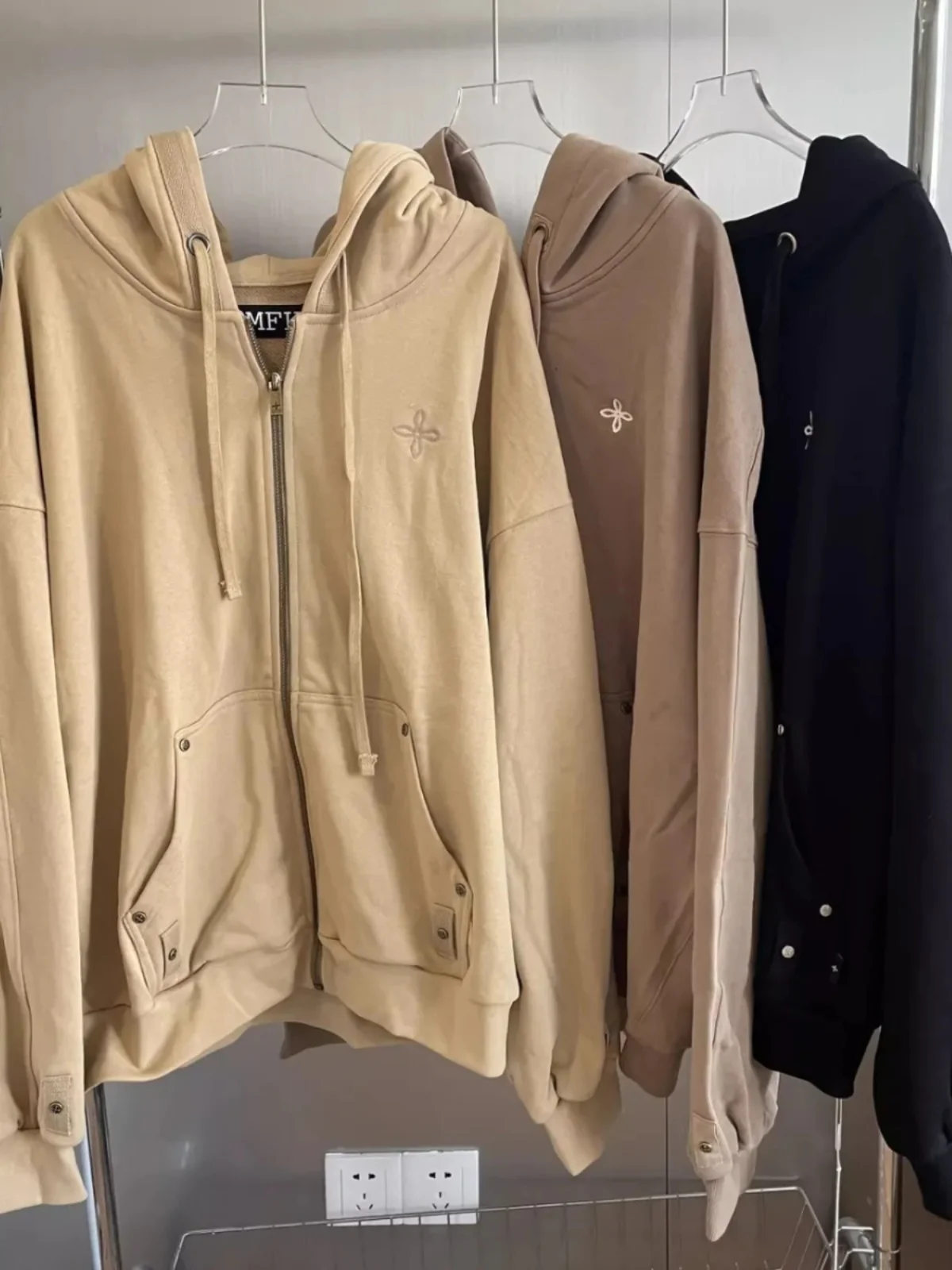 Sudadera clásica con capucha y cremallera para mujer, cárdigan de estilo coreano, holgado, de manga larga, con estampado flor...