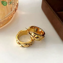 925 Sterling Silver Needle Diamond Pattern Big Hoop Earrings for Women 2023 New Gold Plated Piercing Earrings Fashion Jewelry