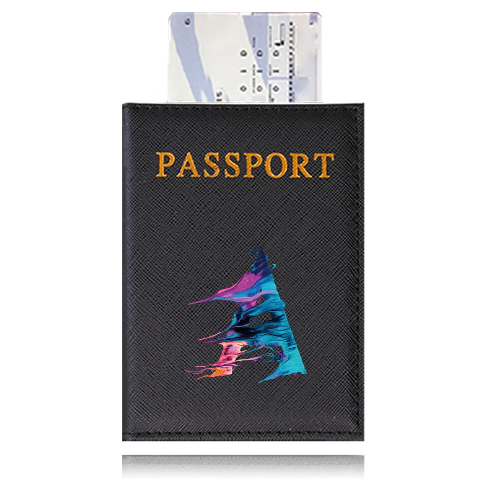 Impermeável Passaporte Caso Capa para Carteira, cor preta, titular do cartão de crédito, impressão Paint, Letter Series, PU Estojo protetor