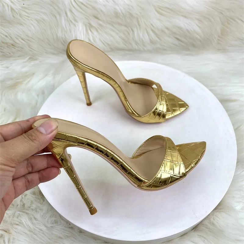 

2025 Internet celebrities hollow thin heel stone pattern wear pointed sandals women comfortable high heel sandals