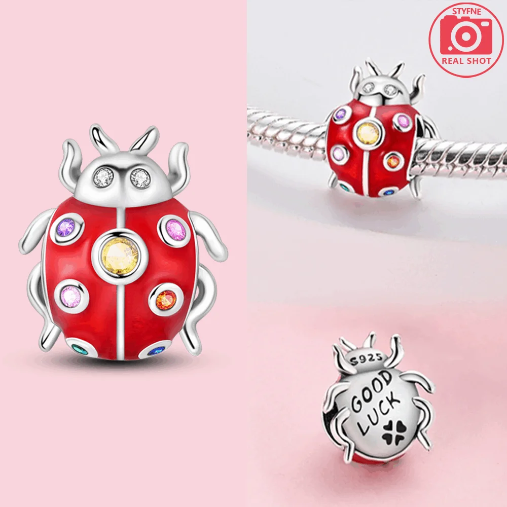 925 Sterling Silver Red Ladybug Charms Beads Fit Original Bracelets Bag Keychain Earring Pendant Diy Women Jewelry Gift