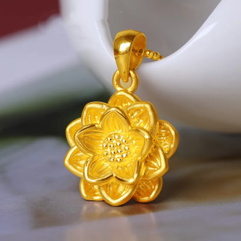 

Pure 999 24K Yellow Gold Men Women 3D Lucky Lotus Pendant 1.7-2g