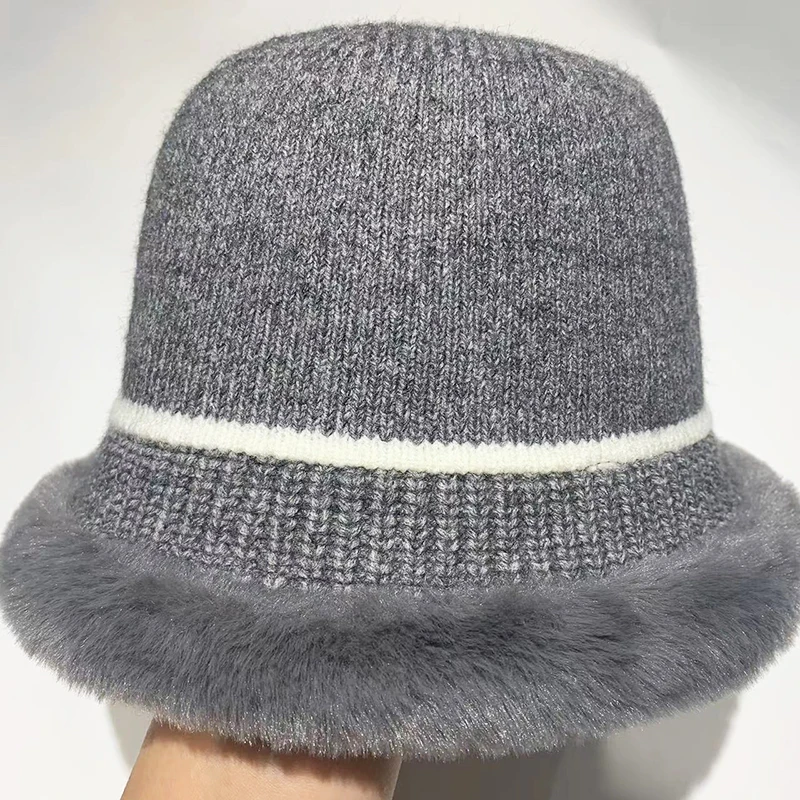 

Bucket Hat Women 2024 Winter New Wool Knitted Warm Thick Plush Outdoor Fisherman Cap Fashion Casual Designer Hat Basin Panama