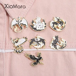Gothic Black White Animal Enamel Pin Metal Phoenix Fantasy Space Dragon Crow Cat Brooch Lapel Backpack Badge Decorative Jewelry
