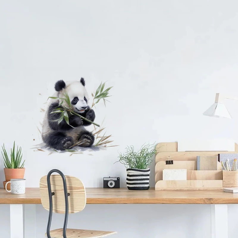 C76# Watercolor panda wall stickers children\'s room background home decoration mural living room wallpaper funny decals