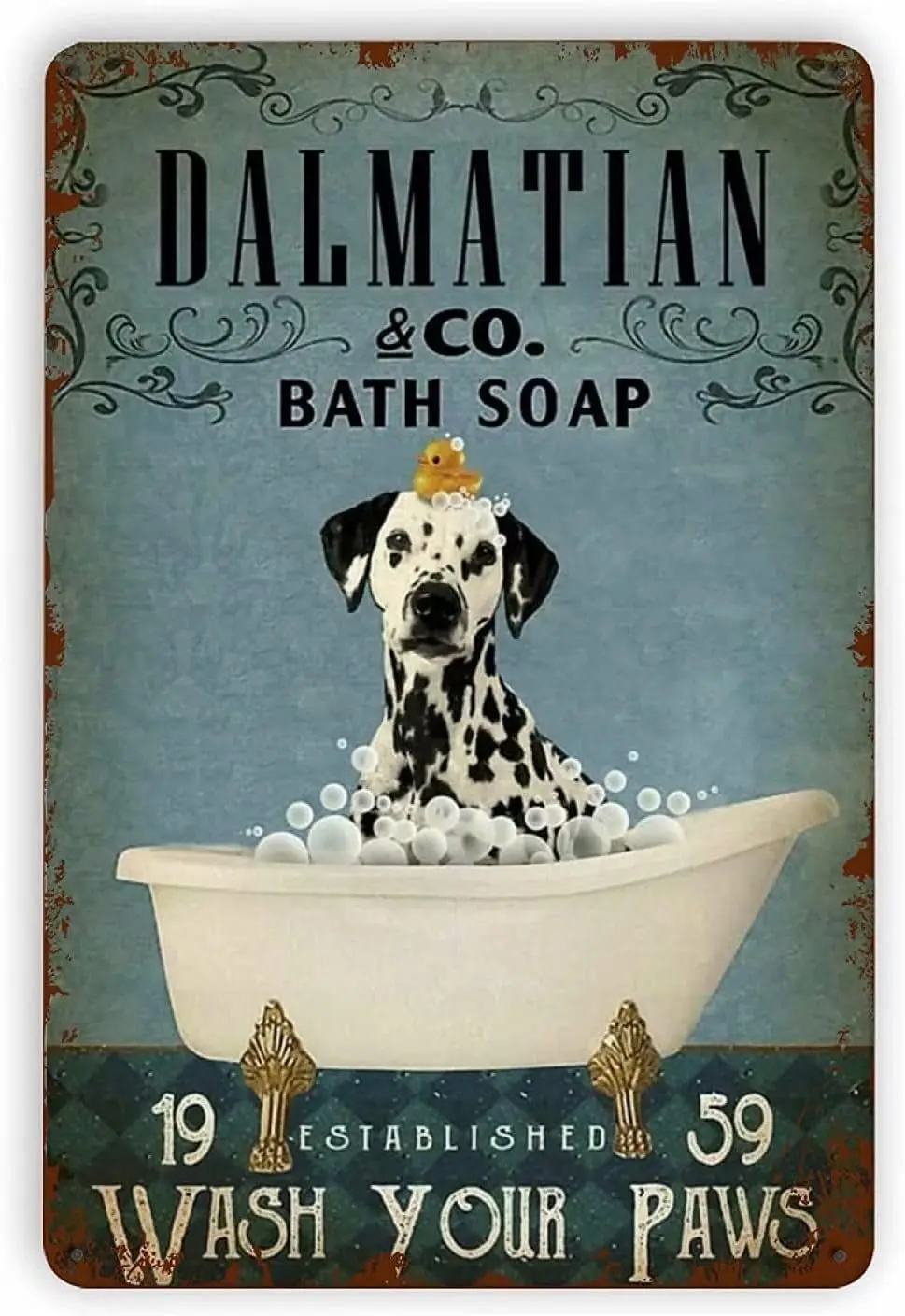 Tin Signs Funny Dalmatian Bathroom Metal Sign Dalmatian Bubble Bath Vintage Style Iron Painting for Home Bathroom Cafe Kitchen W