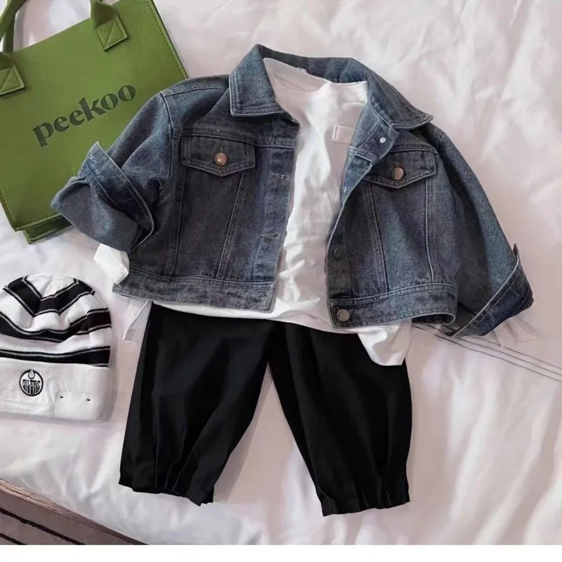 Children\'s Short Casual Jacket 2024 Spring and Autumn New Girls Denim Jacket Foreign Baby Jacket Top 2 4 6 7Y