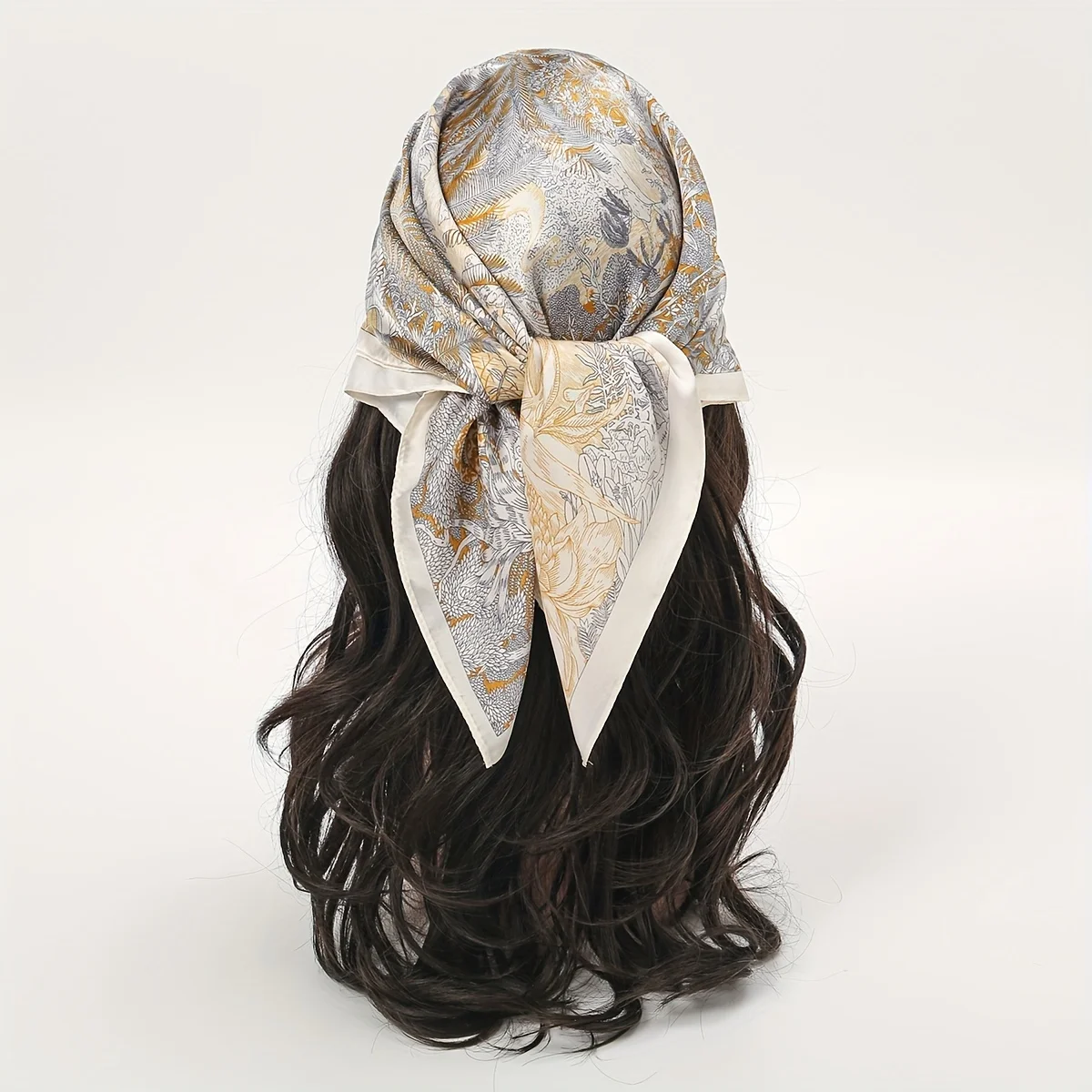 Quadratischer Seidenschal für Damen im Bohemian-Stil mit Blumendruck, Satin-Kopftuch, tropisches Blatt- und Blumenmuster, Schals, Bandana, Hijab