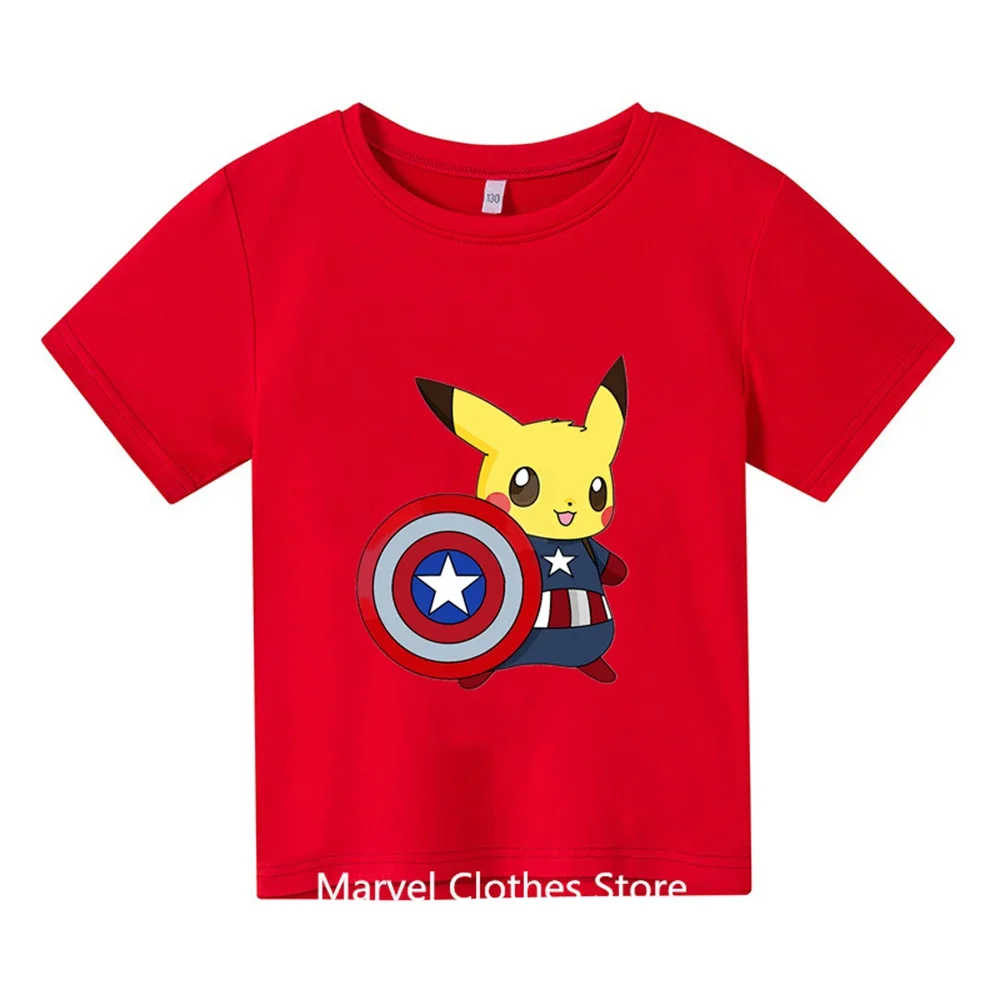 Summer 2024 Kids\' Pokemon Fashion Costume Boys\' Short Sleeve T-shirts Children\'s Sweatshirts Casual Costume Pikachu Cool T-shirt