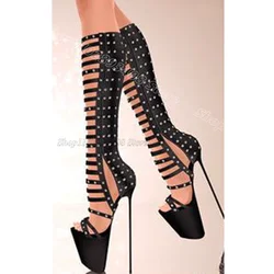 Black Rivet Decor Platform Sandal Boots Open Toe Party Casual Dress Fashion Summer Women Sandal Boots 2024 Zapatos Para Mujere