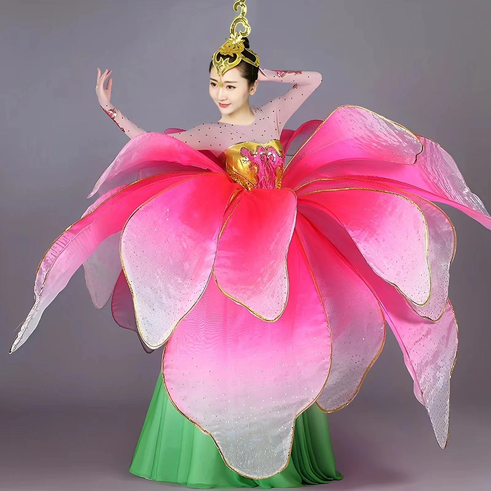 Ladies' Opening Dance Performance Costume: Modern Dance Fashion with Large Petal Skirt, Blossoming World of Flowers Stage Outfit