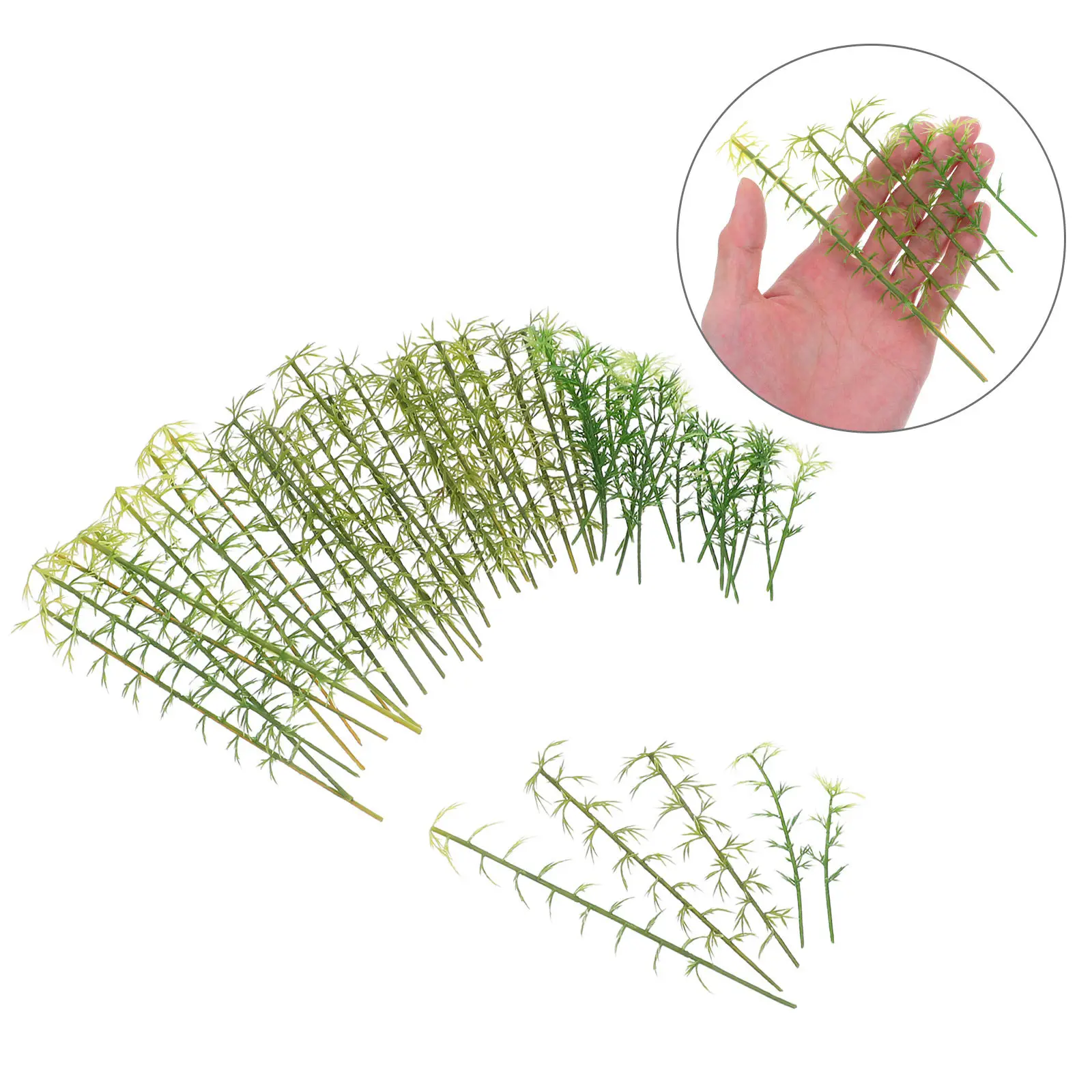 50Pcs Miniature Bamboo Trees Mini Artificial Green Plants for Architecture Scenery Train Landscaping Micro Landscape Decoration