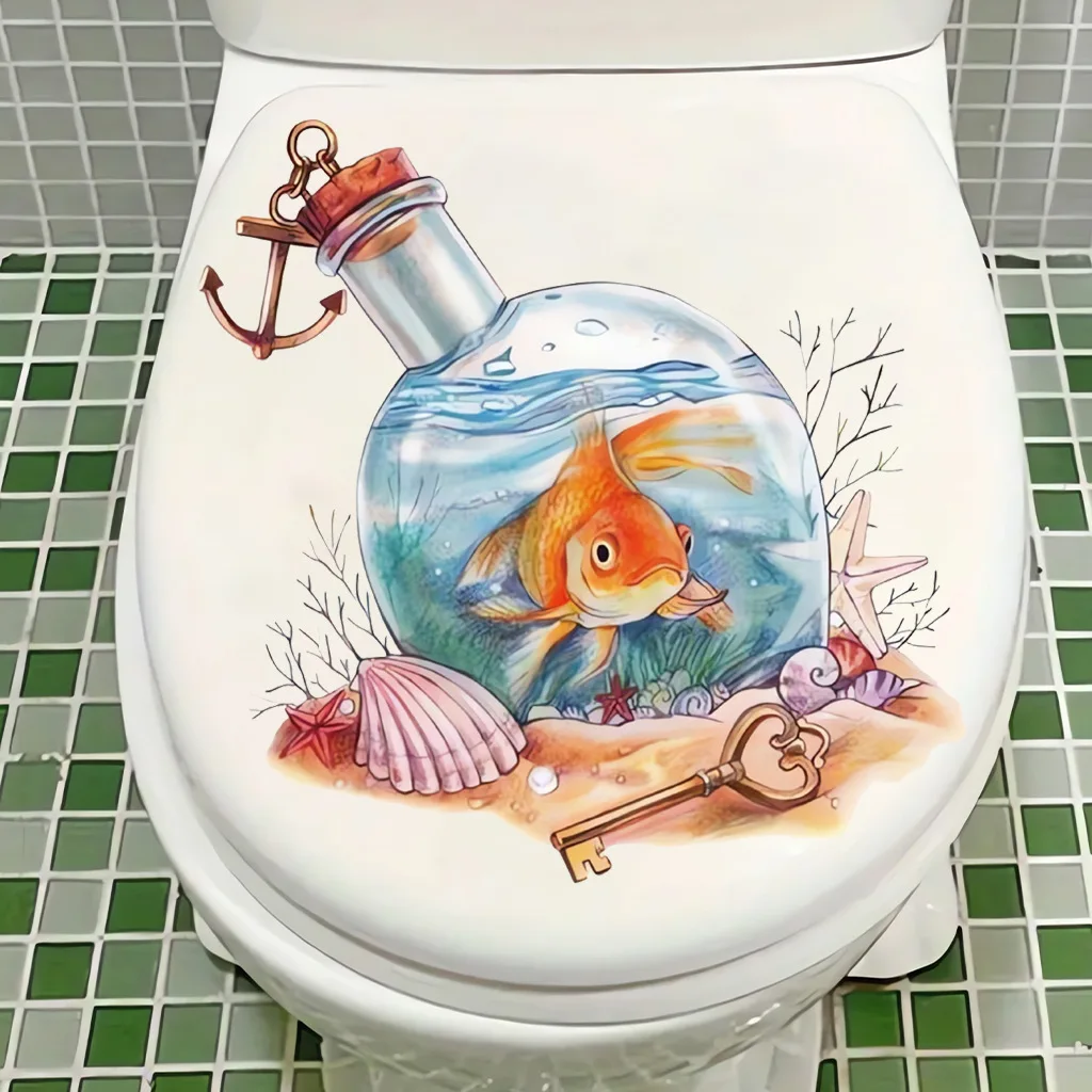 Ocean Series Toilet Stickers Watercolor Hand Drawn fish Whale Wall Sticker Bathroom Toilet Decor Decals Self Adhesive Mural